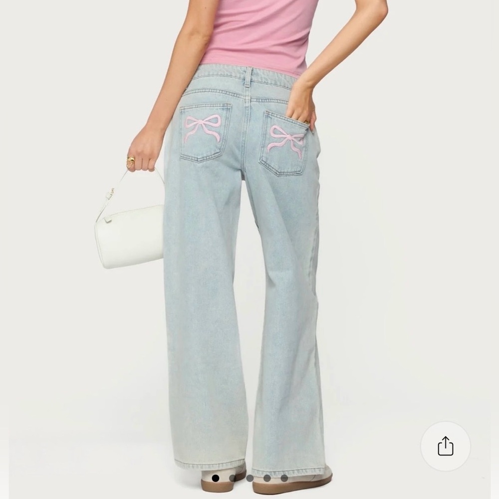 Edikted Light Blue Jeans with Pink Bow Pocket Details